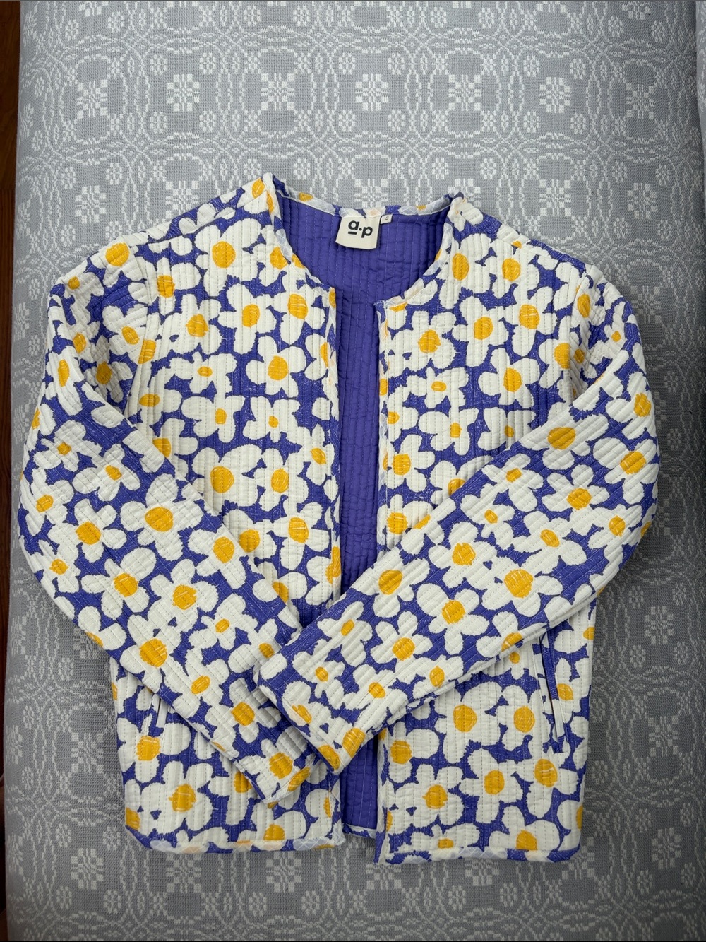 Floral Quilted Blazer Jacket in Purple & Yellow by